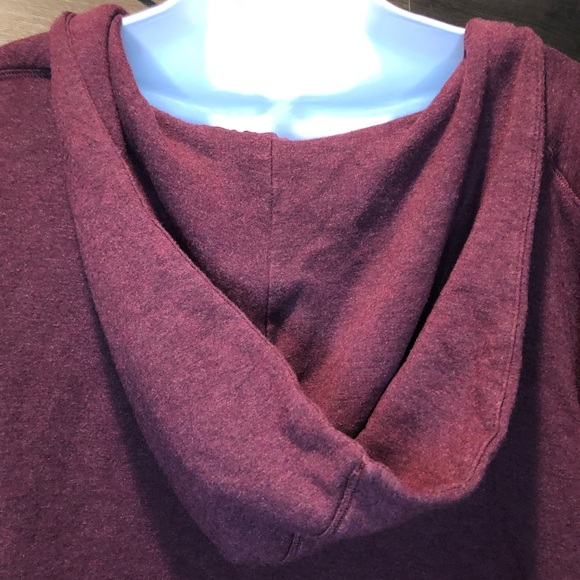 Athleta Tunic Length Hooded Faux Wrap Sweater in Maroon Cowl Neck Tight Knit - Picture 10 of 15
